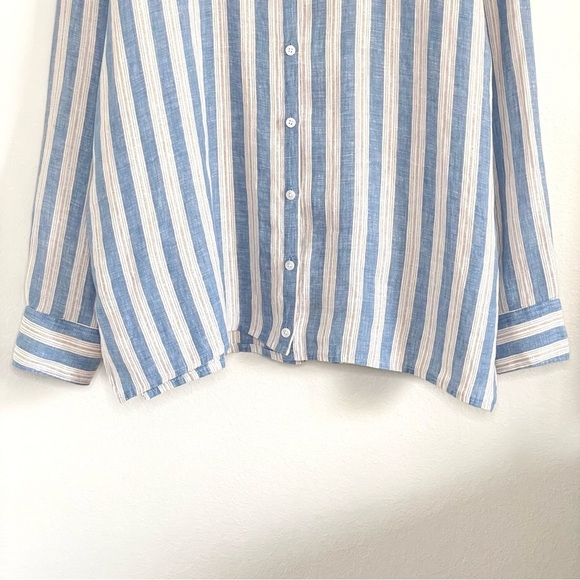 Boden Relaxed Linen Button Down Shirt Porcelain Blue Sparkle Stripe 14R - Picture 11 of 16